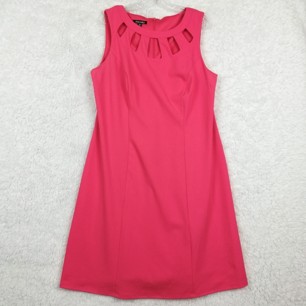 Roz & Ali Womens Dress Sheath Sleeveless Midi Coral Pink Cut-Out Neckline 14 New